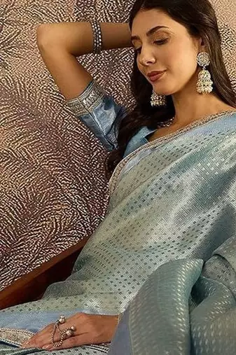 Blue woven design saree with unstitched blouse