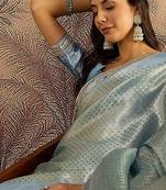 Blue woven design saree with unstitched blouse