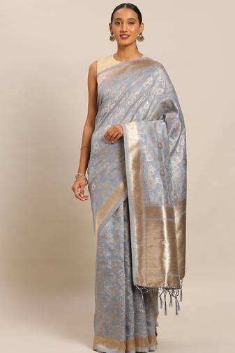 Grey grey ethnic motifs woven design zari banarasi saree