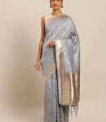 Grey grey ethnic motifs woven design zari banarasi saree