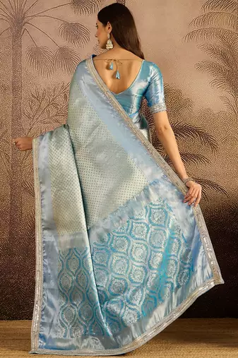 Blue woven design saree with unstitched blouse