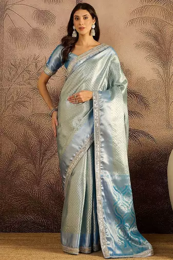Blue woven design saree with unstitched blouse