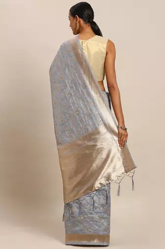 Grey grey ethnic motifs woven design zari banarasi saree