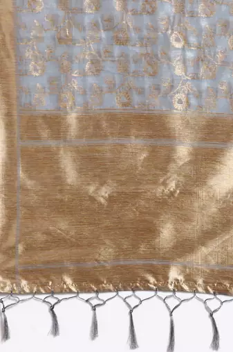 Grey grey ethnic motifs woven design zari banarasi saree