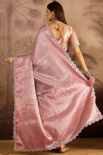 Pink sequin embellished saree with unstitched blouse piece