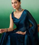 Teal striped satin sarees