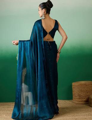 Teal striped satin sarees 3