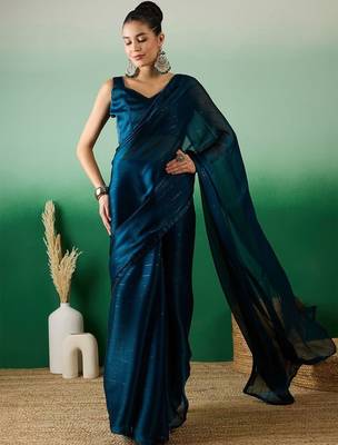Teal striped satin sarees 5