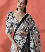 Off white ready to wear satin floral digital printed saree