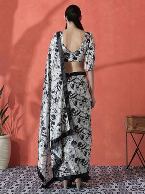 Off white ready to wear satin floral digital printed saree 2