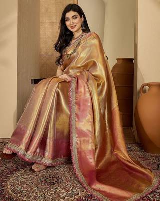 Gold zari silk saree 1