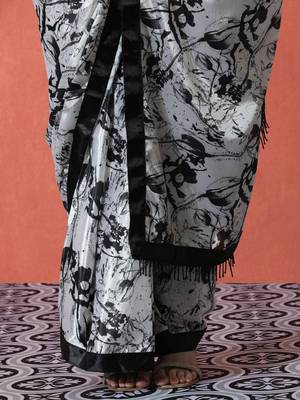 Off white ready to wear satin floral digital printed saree 5