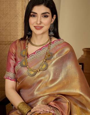 Gold zari silk saree 5