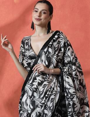 Black ready to wear satin floral digital printed saree 1