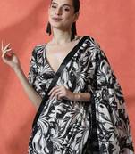 Black ready to wear satin floral digital printed saree