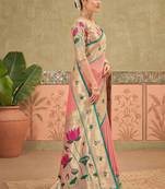 Pink women embroidered silk blend paithani saree