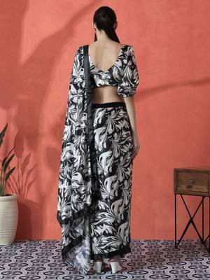Black ready to wear satin floral digital printed saree 4