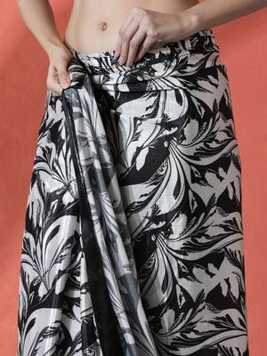 Black ready to wear satin floral digital printed saree 5