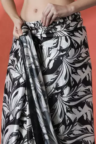 Black ready to wear satin floral digital printed saree