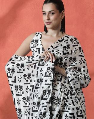 Off white women ready to wear satin saree 1