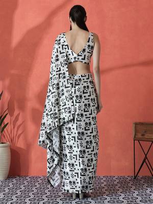Off white women ready to wear satin saree 3