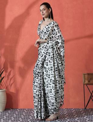 Off white women ready to wear satin saree 4