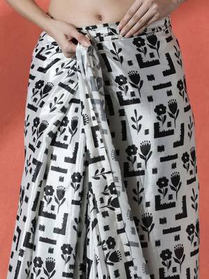 Off white women ready to wear satin saree 5