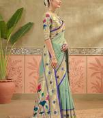 Sea green embroidered silk blend handloom paithani saree