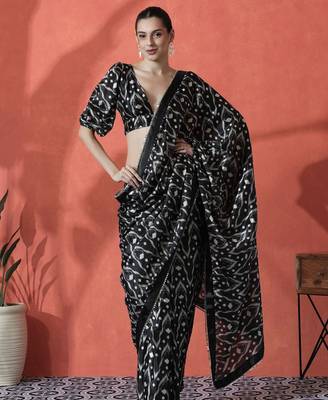 Black ready to wear floral digital printed saree 1