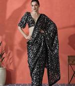Black ready to wear floral digital printed saree