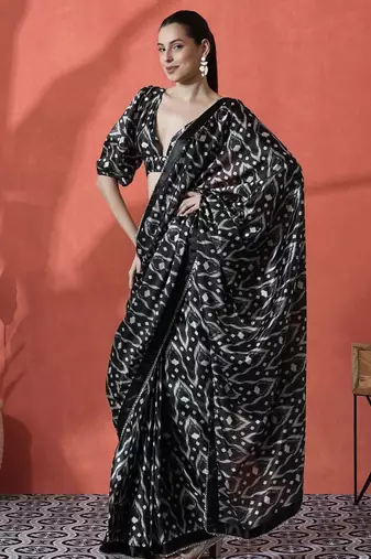 Black ready to wear floral digital printed saree