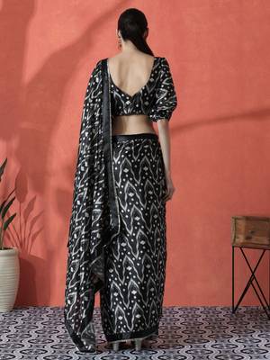 Black ready to wear floral digital printed saree 3