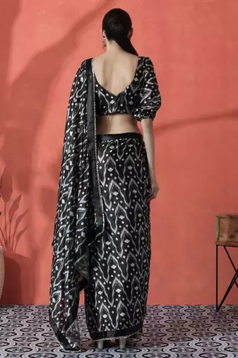 Black ready to wear floral digital printed saree