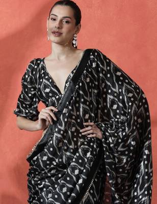 Black ready to wear floral digital printed saree 4