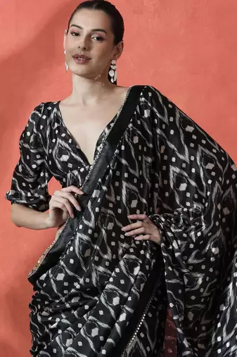 Black ready to wear floral digital printed saree