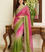 Pink embroidered banarasi sarees with unstitched blouse piece