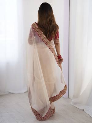 White embellished border sequinned  chiffon saree 3
