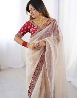 White embellished border sequinned  chiffon saree 5