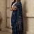 Blue paisley printed cotton saree