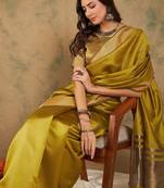 Lime organza zari kanjeevaram saree