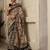 Black batik printed  cotton saree with unstitched blouse piece