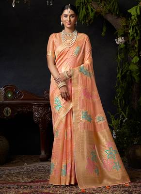Orange organza khadi with jhallar festive wear saree 1