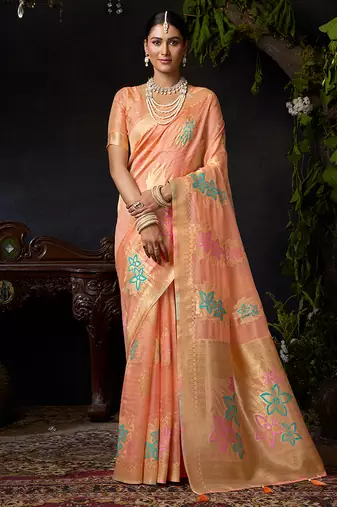 Orange organza khadi with jhallar festive wear saree