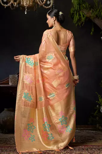 Orange organza khadi with jhallar festive wear saree