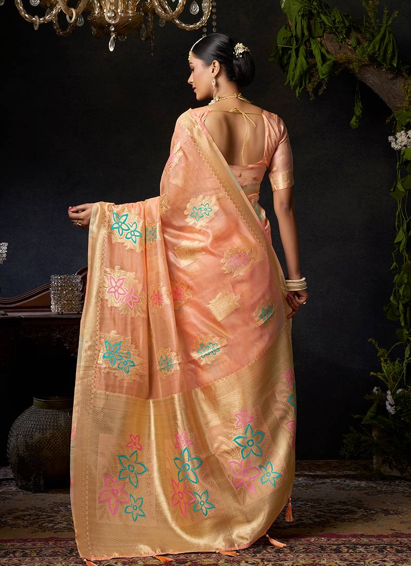 Orange organza khadi with jhallar festive wear saree