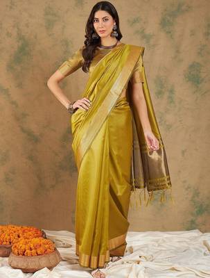 Lime organza zari kanjeevaram saree 2