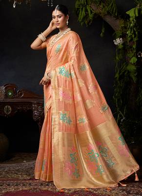 Orange organza khadi with jhallar festive wear saree 3