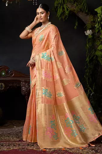 Orange organza khadi with jhallar festive wear saree