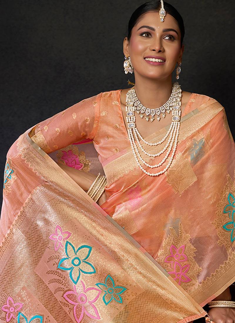 Orange organza khadi with jhallar festive wear saree
