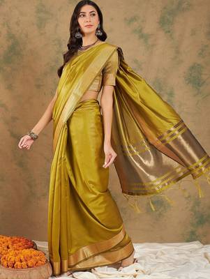 Lime organza zari kanjeevaram saree 3
